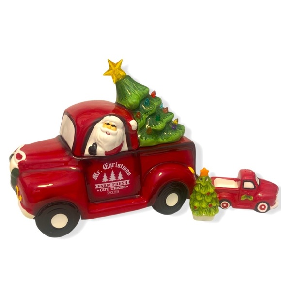 Mr. Christmas Other - Vintage Truck And Santa Hauling Light Up Christmas Tree Cookie Jar/S&P Shaker